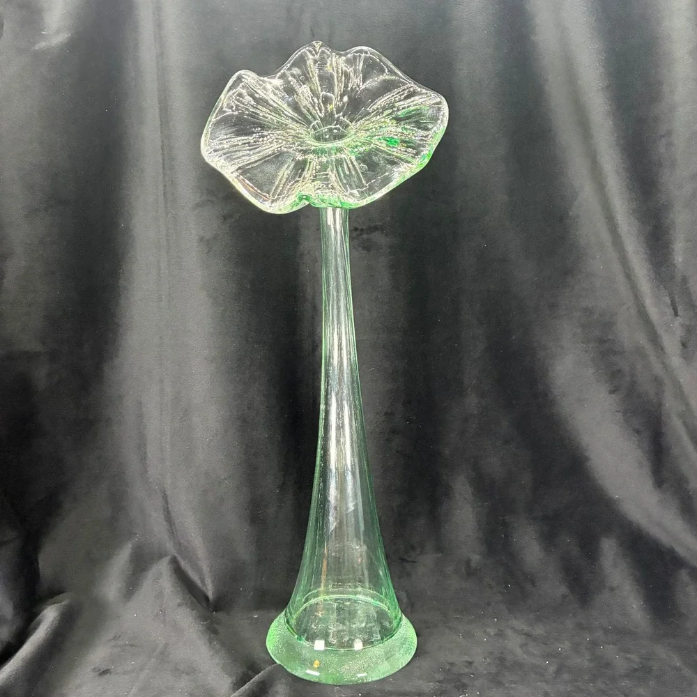 Jack in the Pulpit Vase Green Art Glass Mid Century Modern 16.5 inch
